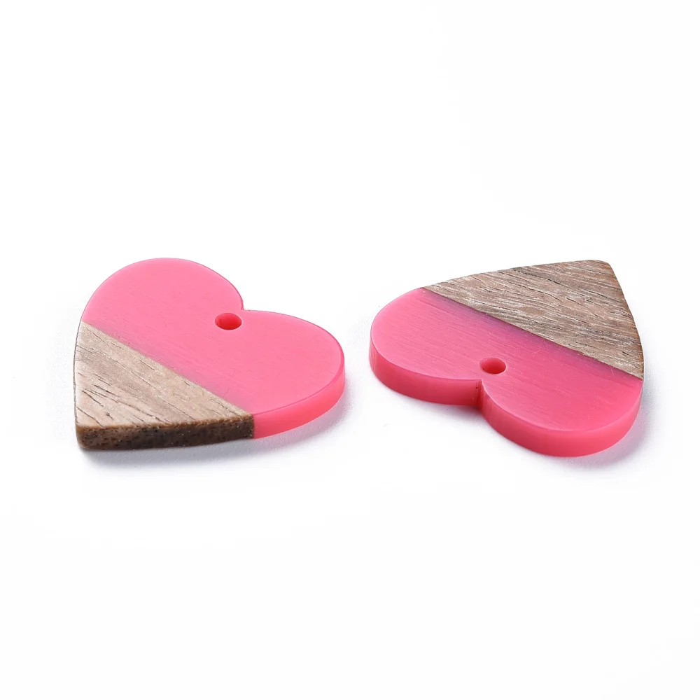 50Pcs Heart Resin Wood Earring Charms Opaque Two Tone Color Pendants for Wooden Earrings Necklace Connectors Jewelry Making DIY