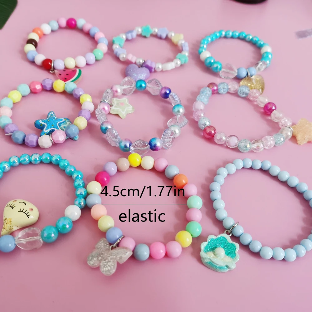 Unicorn Bracelet Set for Kids - Cute Heart Star Elastic Candy Bead Jewelry