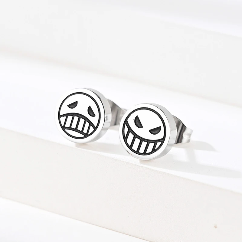 Cosplay Jewelry Accessories Titanium Steel Stud Earrings For Women Men Character Ace Dissymmetry Face Earring Fashion Jewelry 3
