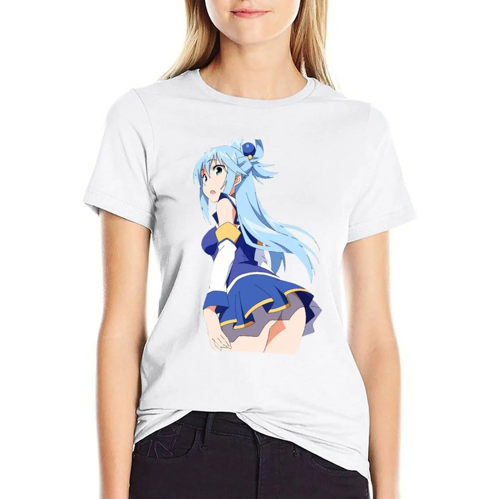 

Hottest waifu Aqua T-shirt female summer tops spring clothes Women 2024