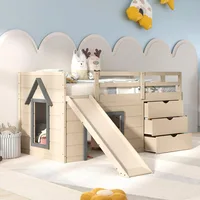 Wood Loft Bed with Slide, Ladder,  Loft Bed for Girls & Boys, Children Beds 1