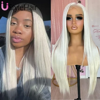 Platinum White Lace Front Wig Long Silky Straight Synthrtic Wigs Layered Cut Natural Hairline Daily Wear Wigs 13x4 Frontal Lace