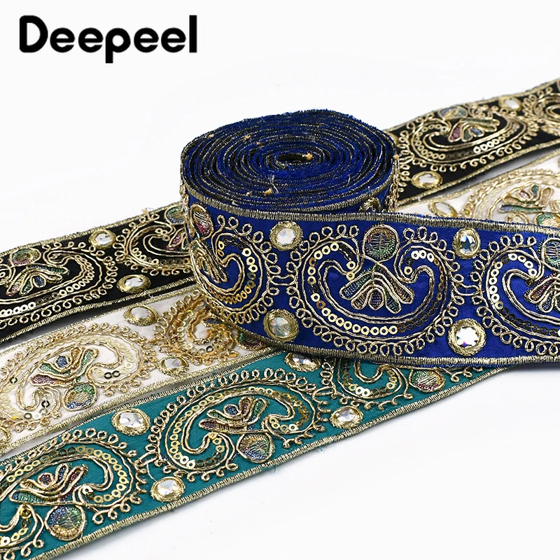 2/5/10Yards 5cm Sequins Embroidery Lace Trim Jacquard Ribbon Webbing Clothes Dress Decoration Trimming Sewing Craft Accessories