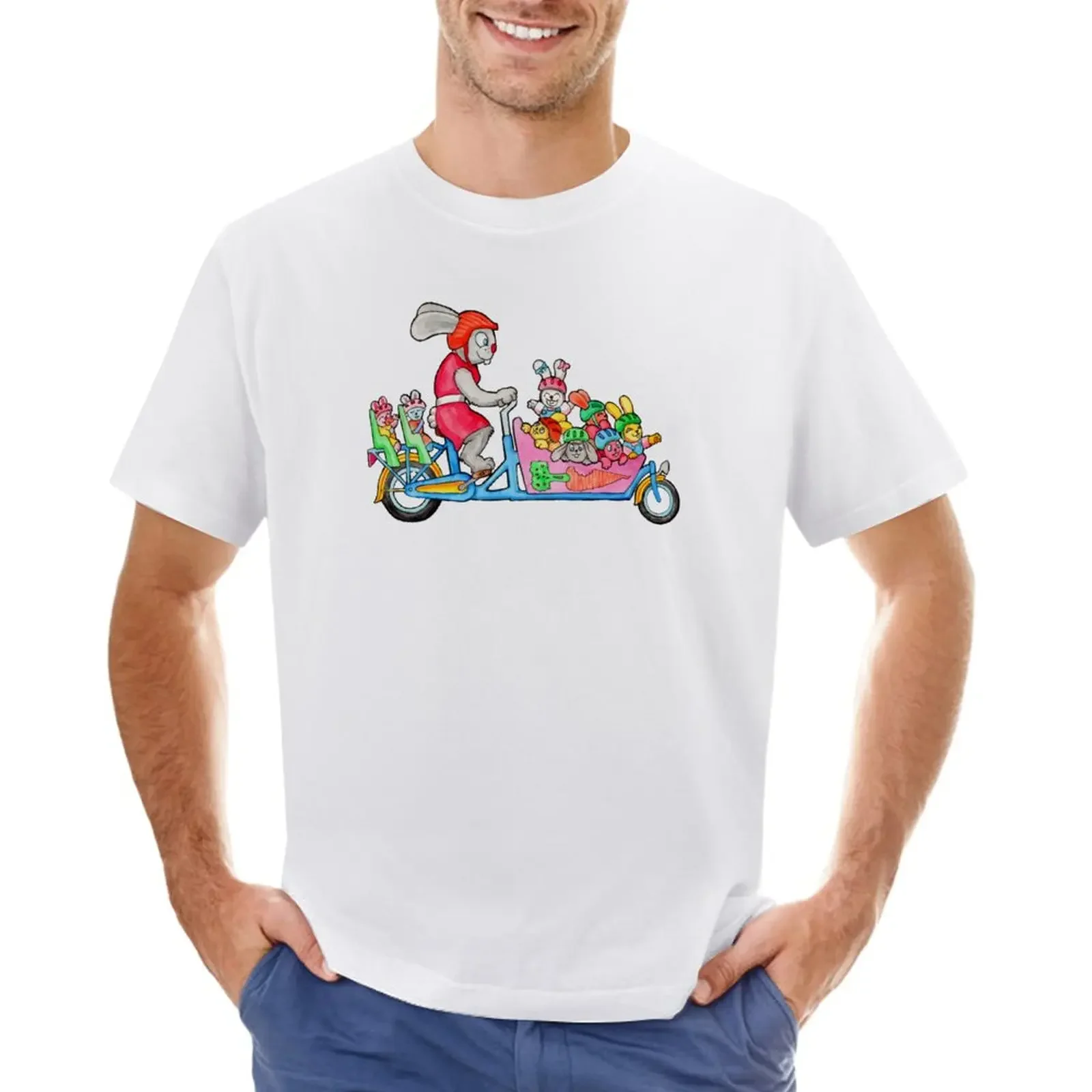 

Bunny Family on a Cargo Bike T-Shirt customizeds cute clothes anime clothes men graphic t shirts