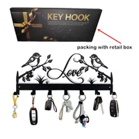 metal key holder wall hook organizer door entryway hallway kitchen wall decor rack 7 hooks Sweet couple love birds design hooks 1