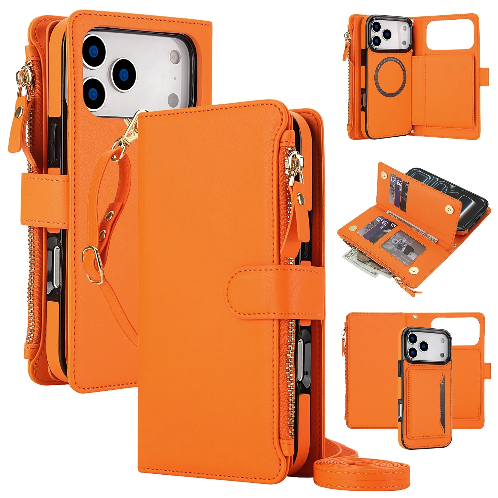 Enhanced Magnetic Artificial Leather Wallet Case with Zipper Pocket