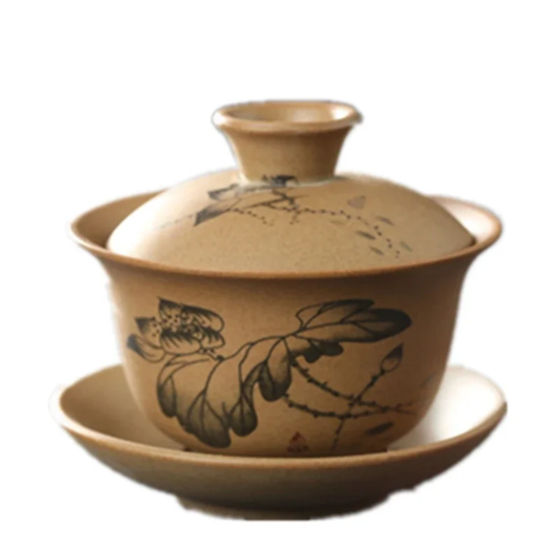 Hand-painted Landscape Gaiwan Ceramics Tea Bowl with Saucer Lid Kit Master Tea Tureen Teaware Drinkware 150ml