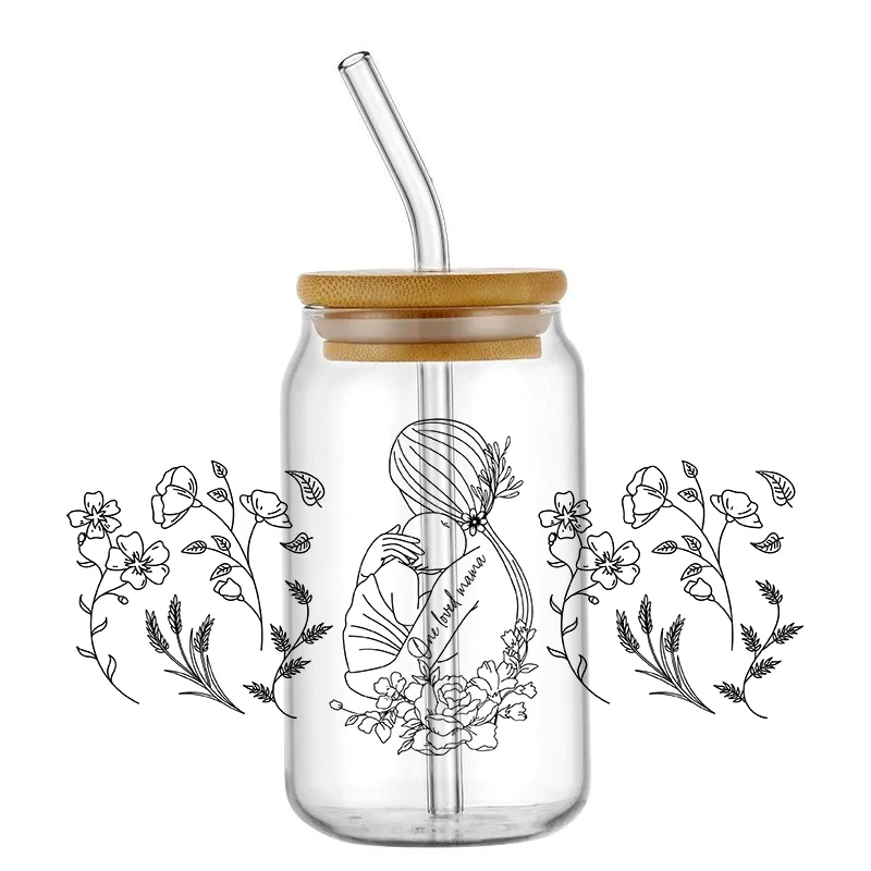 Retro Small Colorful Flowers Pattern UV DTF Transfer Sticker Waterproof Transfers Decals For 16oz Glass Cup Wrap Stickers