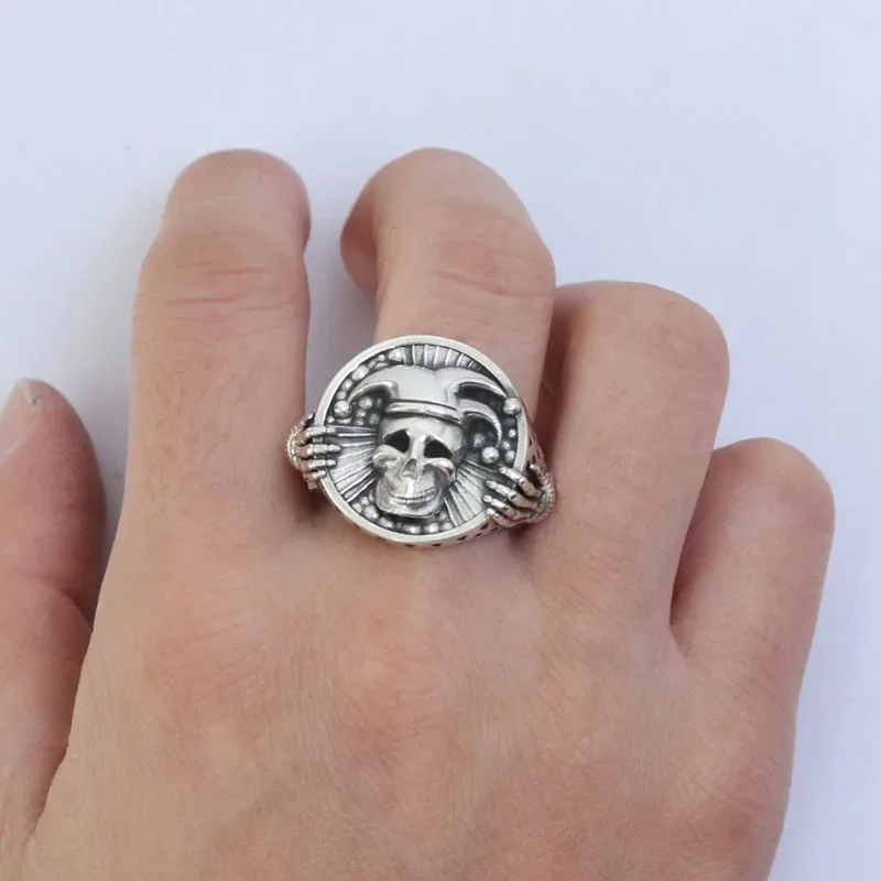 25g Jester Jocker Clown Undead Skull Punk Style Mens Rings  Customized 925 Solid Sterling Silver Rings Many Sizes 6-13