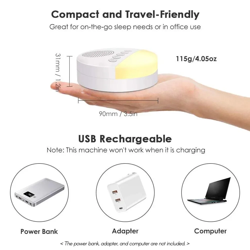 Baby Sleep White Noise Machine USB Rechargeable Timed Shutdown Sleep Machine Baby Sound Player Night Light Timer Noise Player