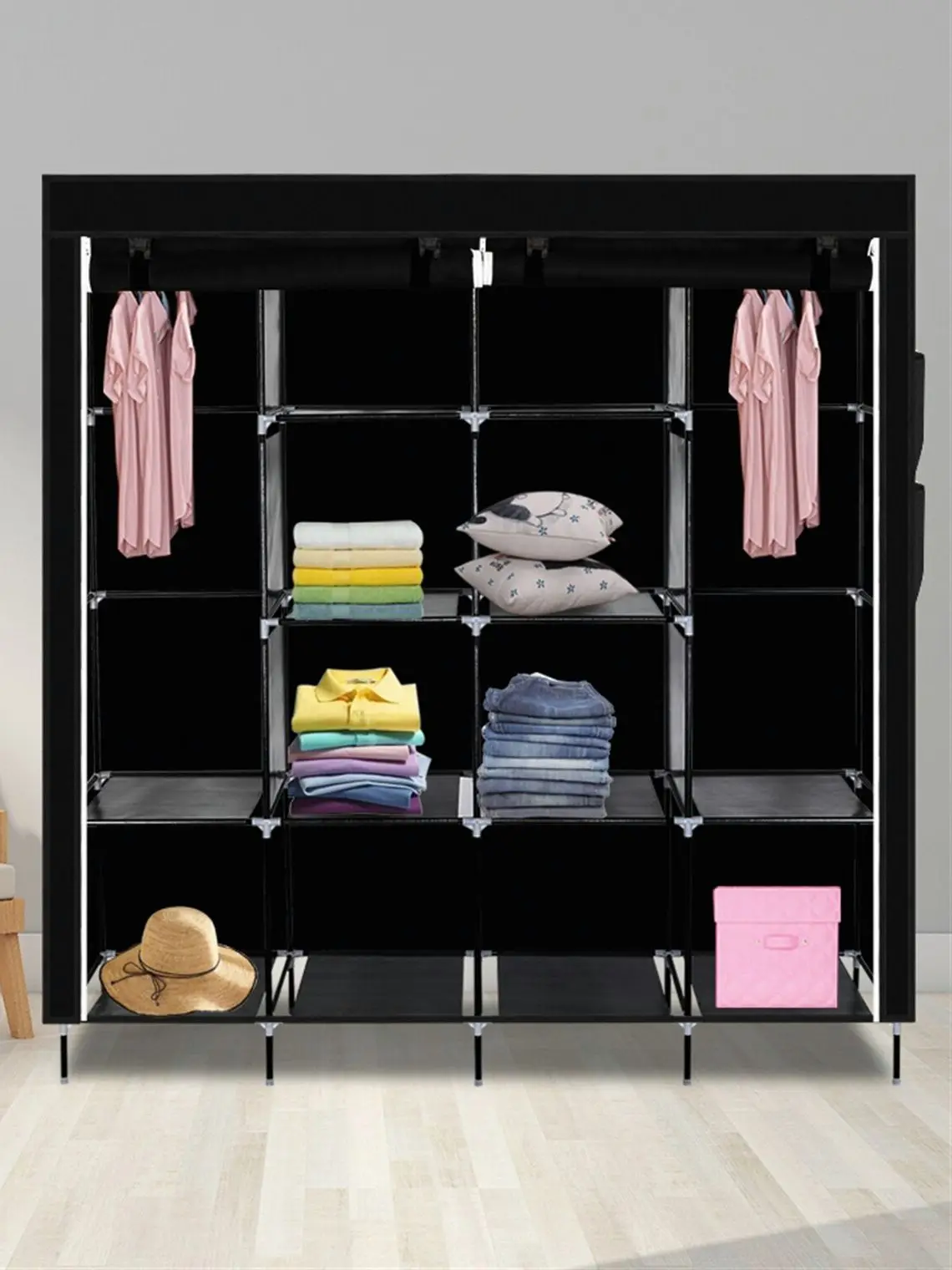 Armario de almacenamiento plegable, tela para dormitorio, organizador de  ropa, marco de acero atrevido, armario, ropa para muebles del hogar  (marrón)