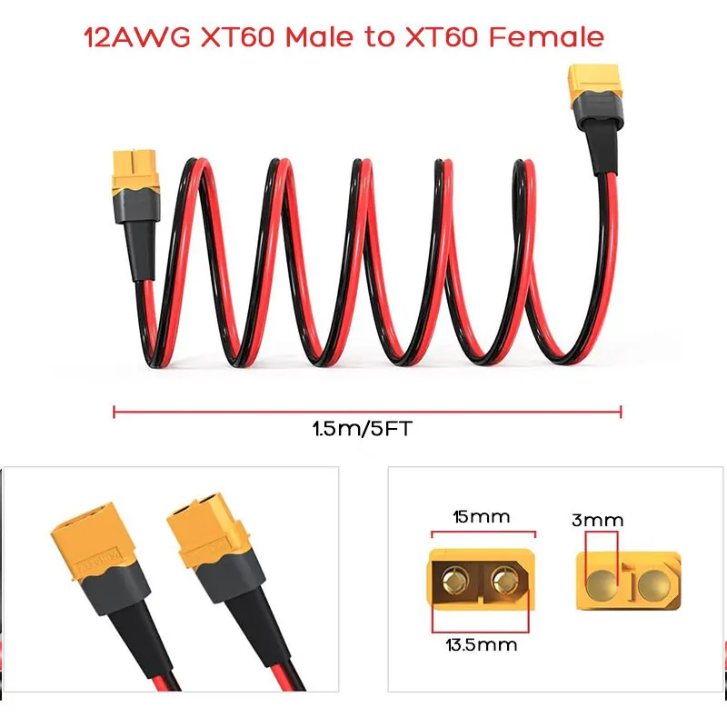 Solar Charging Cable for XT60 Male to Female Connector for ALLPOWERS R600 R1500 R2500 S2000 Ecoflow RIVER & DELTA Anker SOLIX terminal connector,solar panel connector cable