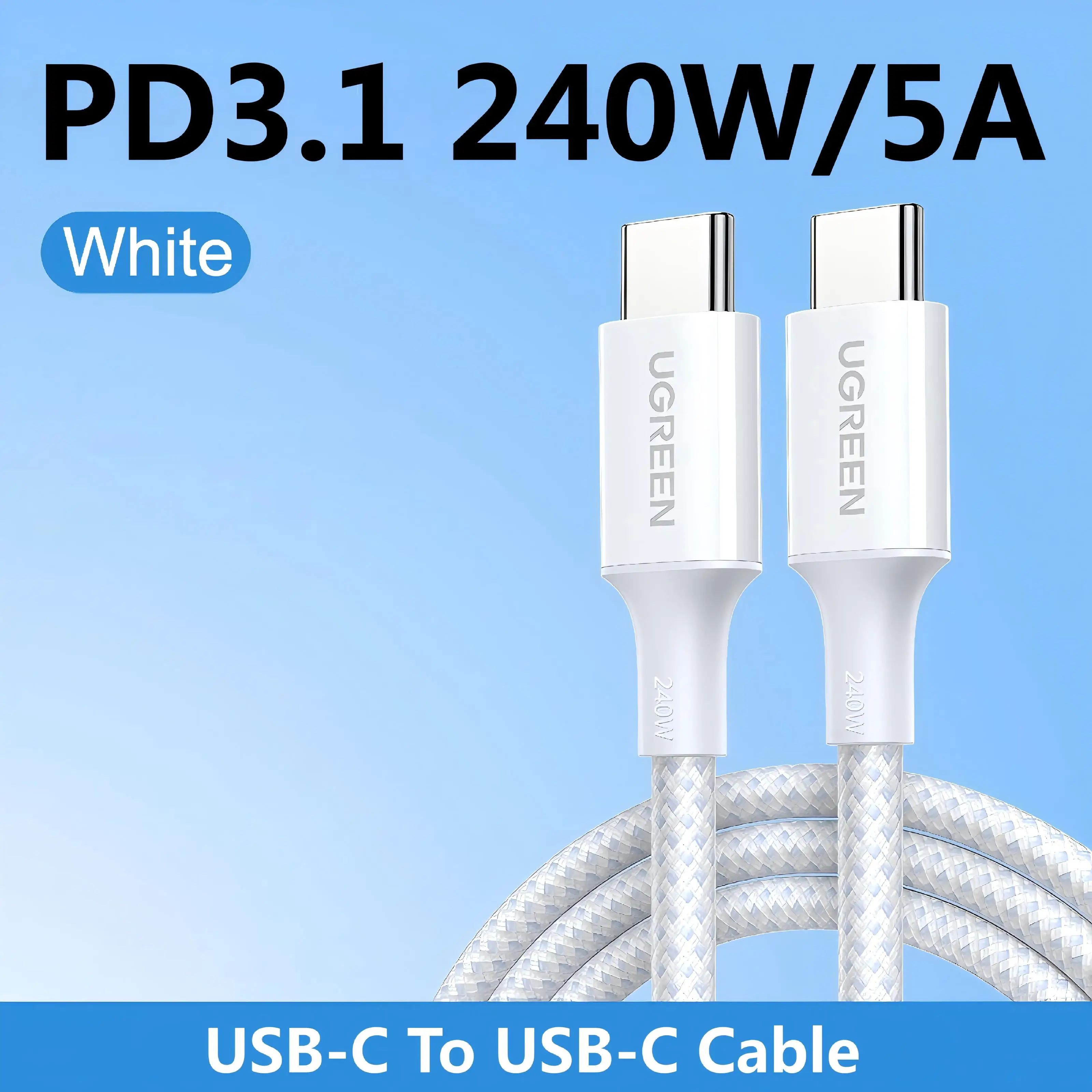 Ugreen 100W Braided USB-C Fast Charging Cable - 5A PD, 0.5m & 2m