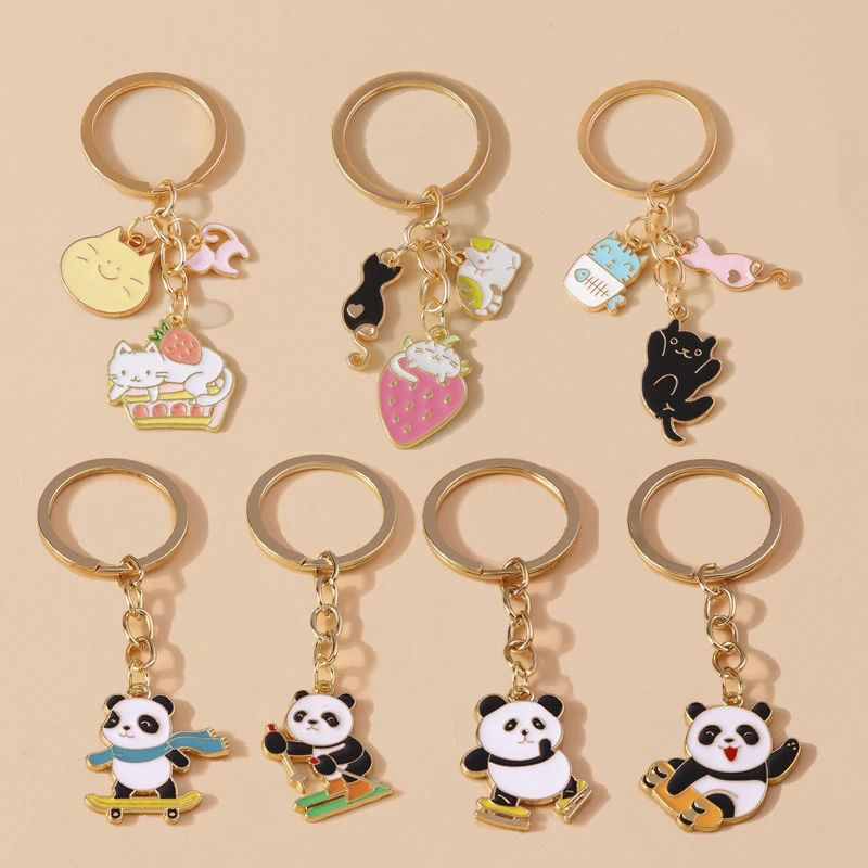 Niedliche Emaille Panda Schlüssel bund Katze Schlüssel ring Anhänger für Auto Schlüssel halter Frauen Mädchen Handtasche Zubehör DIY Schmuck Geschenke