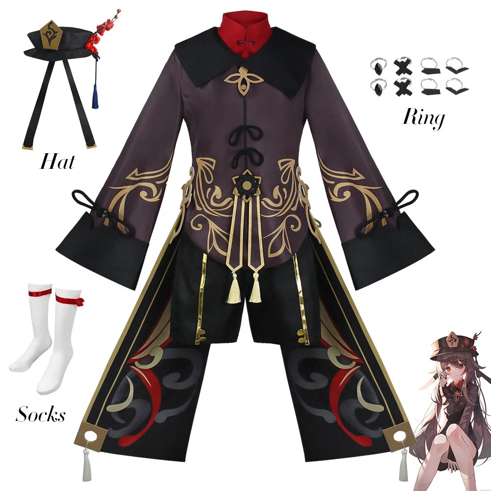 

Genshin Impact Hutao Cosplay Costume Uniform Wig Halloween Costumes Full Set Wig for Women Game Lover