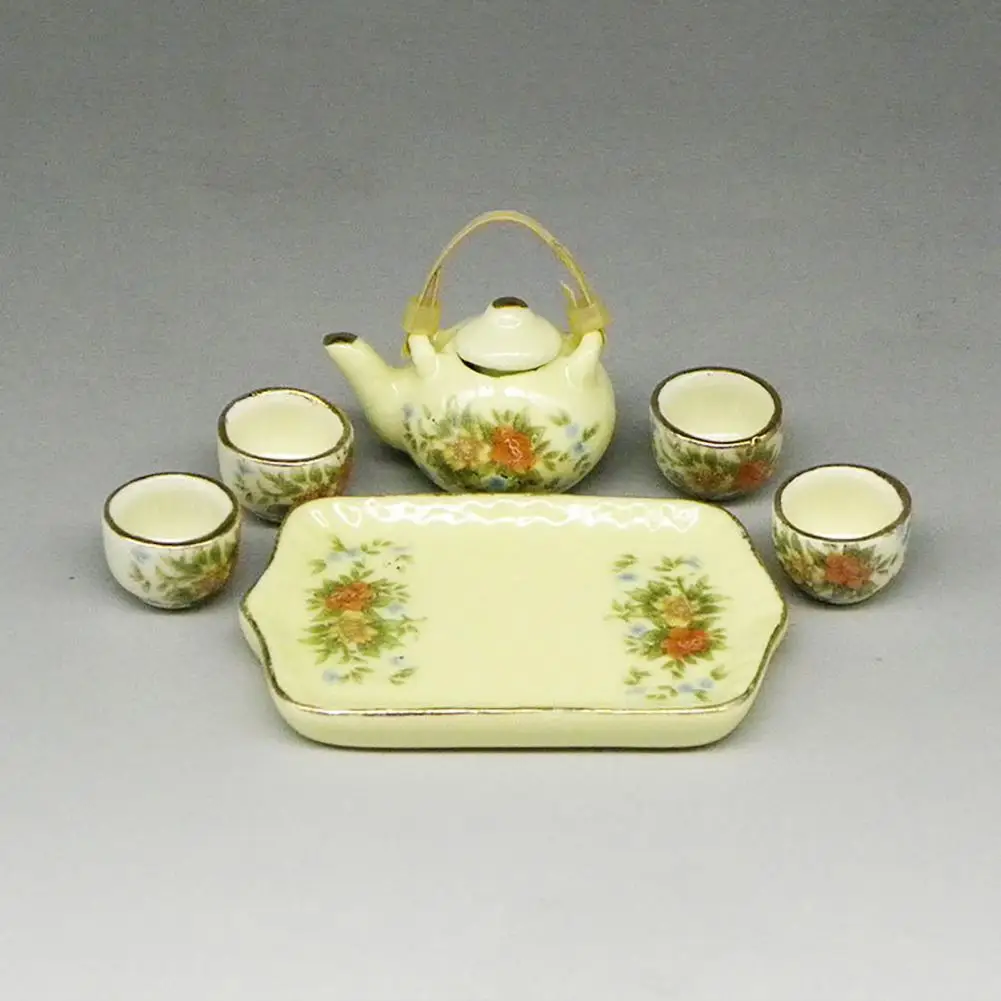 6 Pcs/Set Durable Miniature Tea Set Colorful Dollhouse Porcelain Cup Creative Reusable Miniature