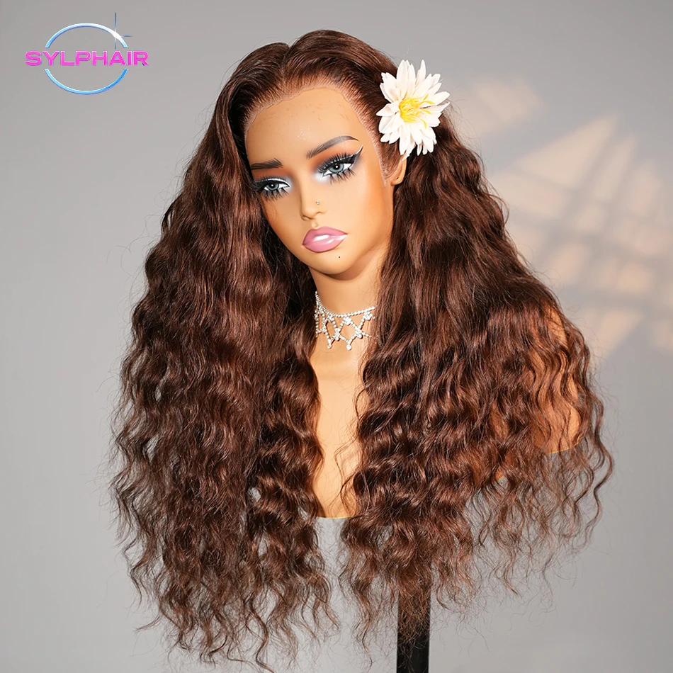 30 Inch Deep Wave Frontal Wig 13x4 13x6 Hd Lace Chocolate Brown Curly Lace Front Human Hair Water Wave Brazilian Wigs For Women 1