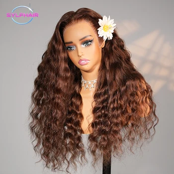 30 Inch Deep Wave Frontal Wig 13x4 13x6 Hd Lace Chocolate Brown Curly Lace Front Human Hair Water Wave Brazilian Wigs For Women 1