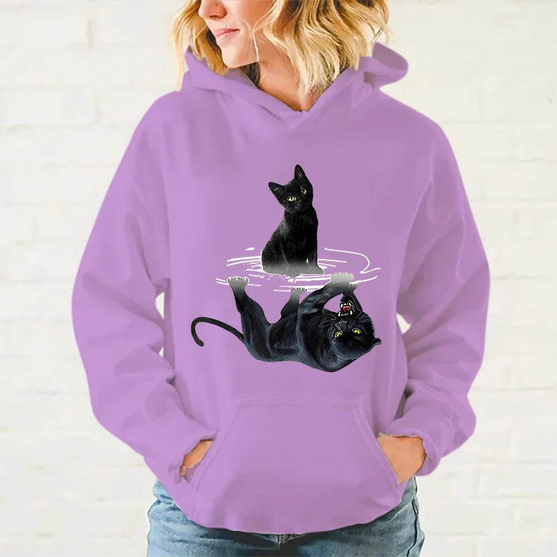 Sudadera con capucha y estampado de gato para hombre y mujer, de manga larga, de color liso, informal, para otoño e invierno, talla grande