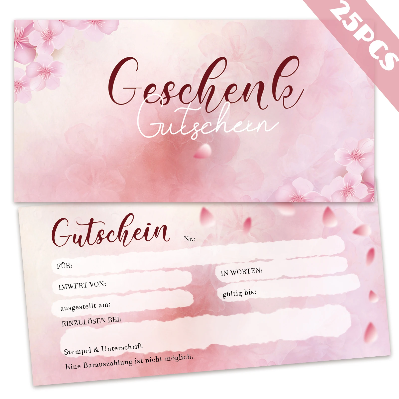 25pcs blank gift vouchers for filling out 3.9 x 8.3 inch flower voucher cards, commercial store vouchers, studios, nail salons,