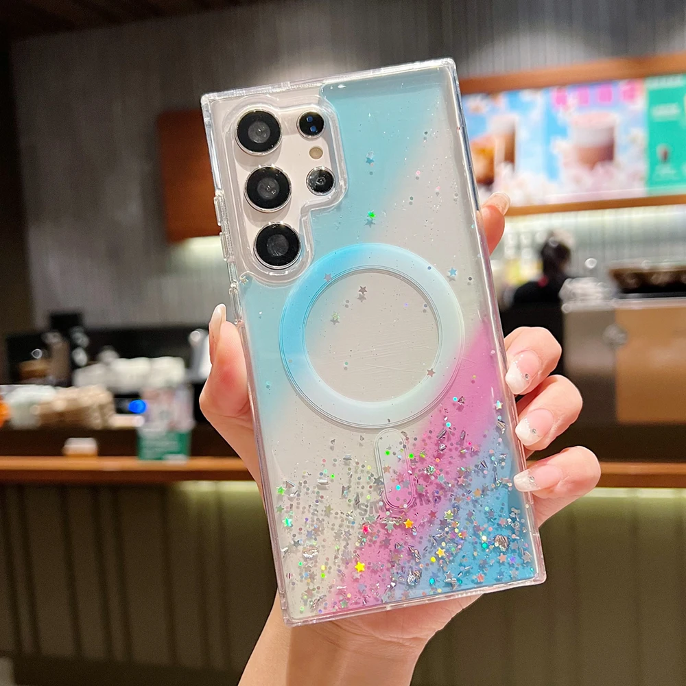 For Samsung Galaxy S23 S22 Ultra Plus Case Luxury For Magsafe Magnetic Glitter Rainbow Gradient Colorful Clear Soft Back Cover- Sf4db5db324a74ccbbb0c0f01d50dc9e0L