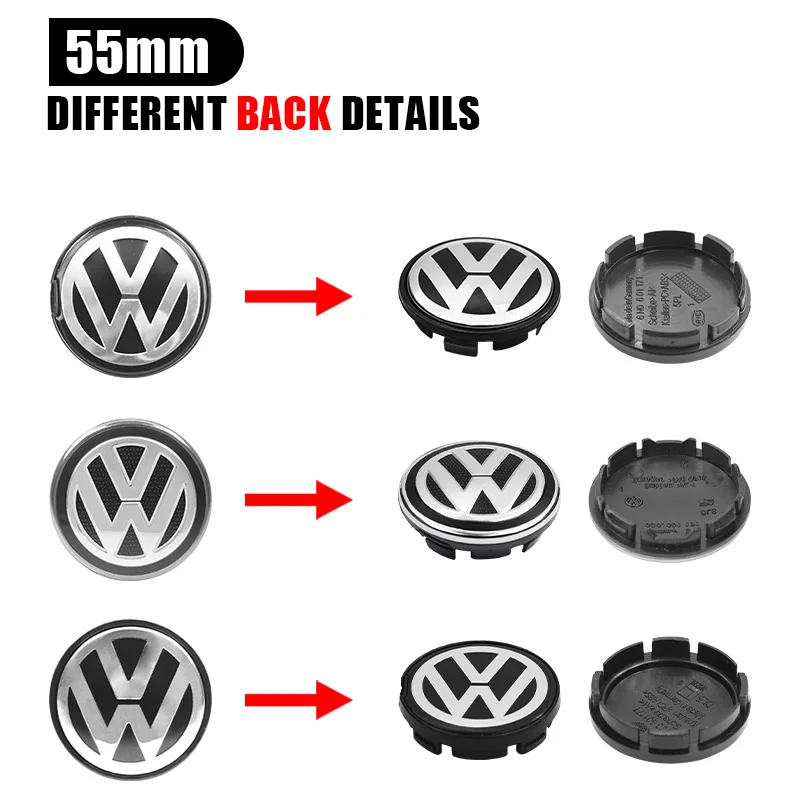 4Pcs 55mm 65mm Car Wheel Center Hub Caps VW Badge Rim Cover Emblem For Volkswagen R GTI Golf 5 7 Caddy Passat b6 Tiguan Pol wheel center caps
