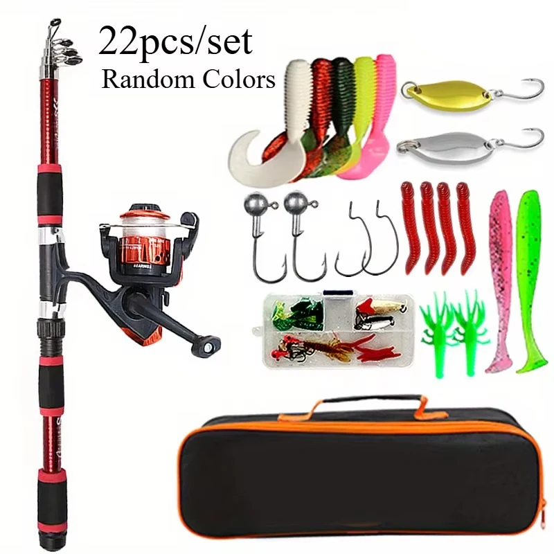 22pcs Mini Sea Fishing Rod Set Fishing Pole Set Full Kits With Telescopic Fishing Rod & Spinning Reel Baits Hooks