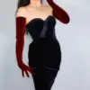 VELVET GLOVES 70cm 28" Extra Long Stretch Dark Red Burgundy Oxblood Touchscreen LLDLLNT