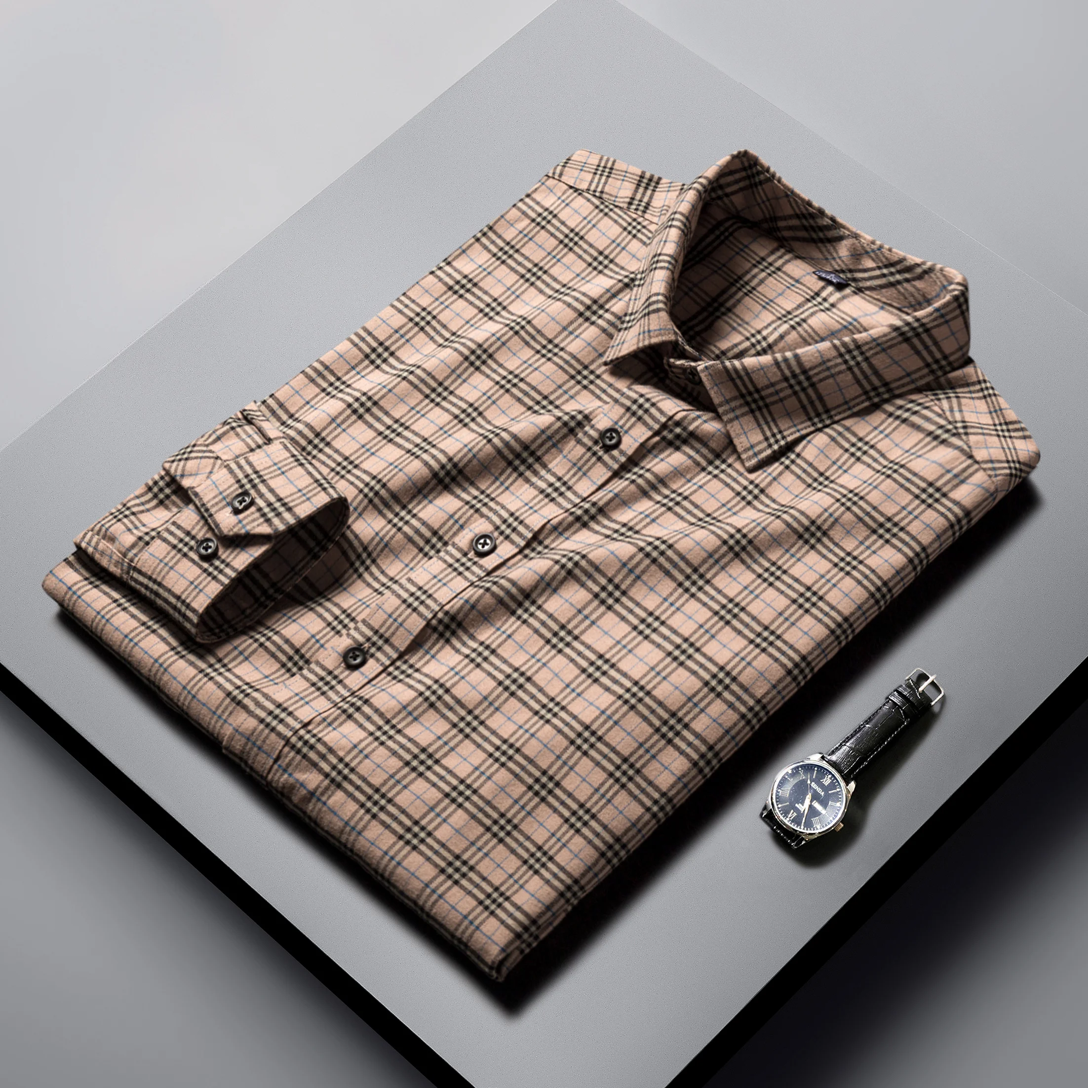 

European Luxury Autumn 2022 Men's Polo Shirt Long Sleeve High-end Lapel Plaid Stripe Korean Fashion Casual Bottomed Shirt