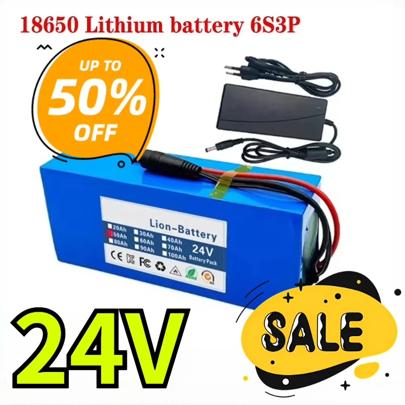 6s3p 24V 30Ah 18650 Lithium Battery Rechargeable Battery with BMS Protection Board Lithium-ion Battery Pack with Charger 1