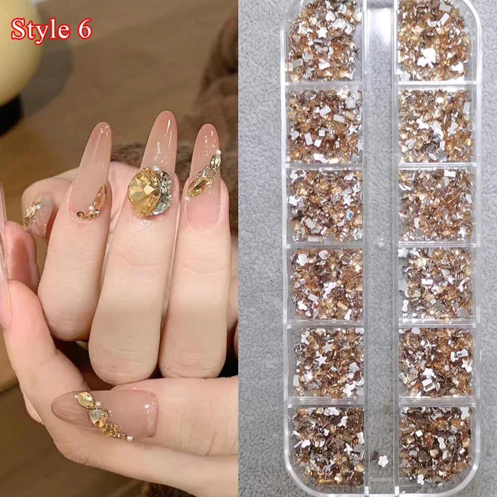 12-Grid 3D Crystal Nail Art Rhinestones & Glitter Set