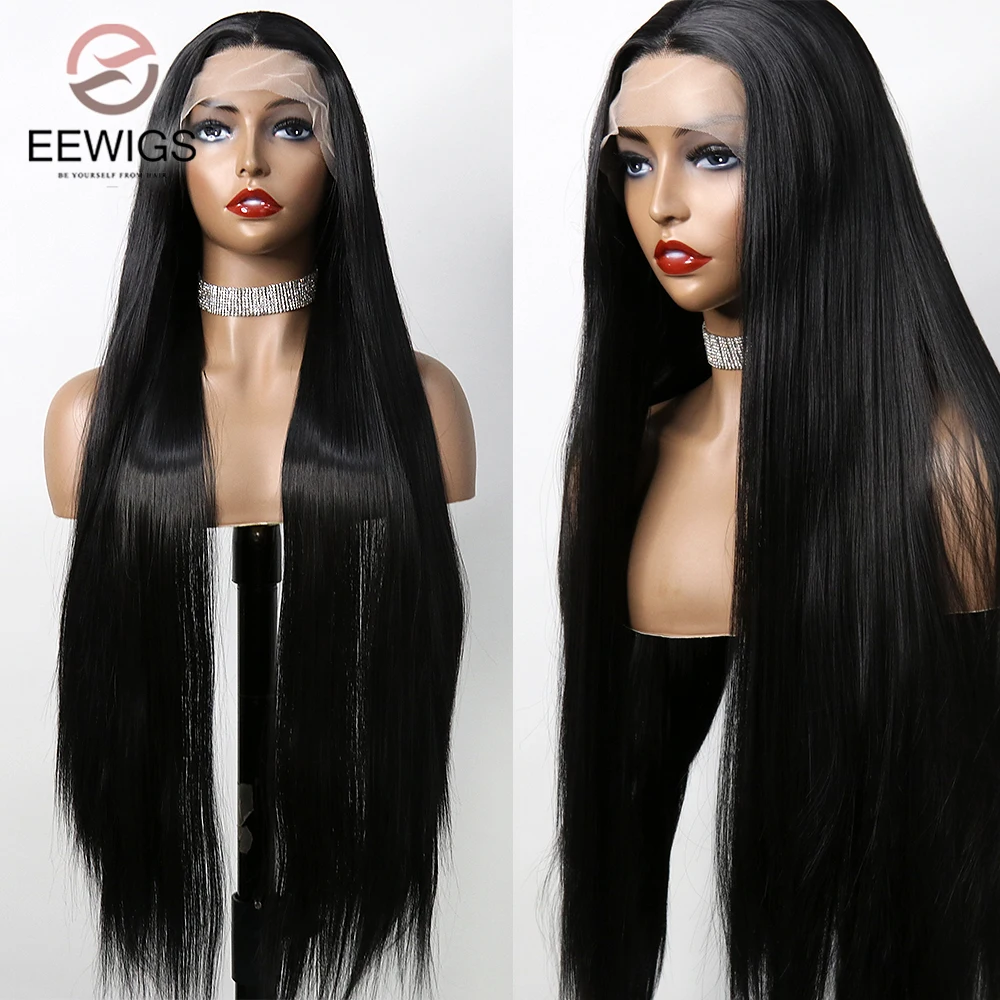 

Long Straight Synthetic Highlight Black Color Heat Resistant Transparent 13x4 Lace Front Wig For Women Drag Queen Prepluck