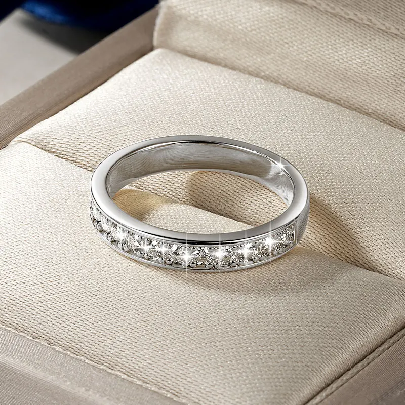 Lnngy 14K Gold Filled Half Eternity Eheringe, zertifizierter 2MM stapelbarer Moissanit-Ring für Frauen, exquisites Schmuckgeschenk – Detail 10