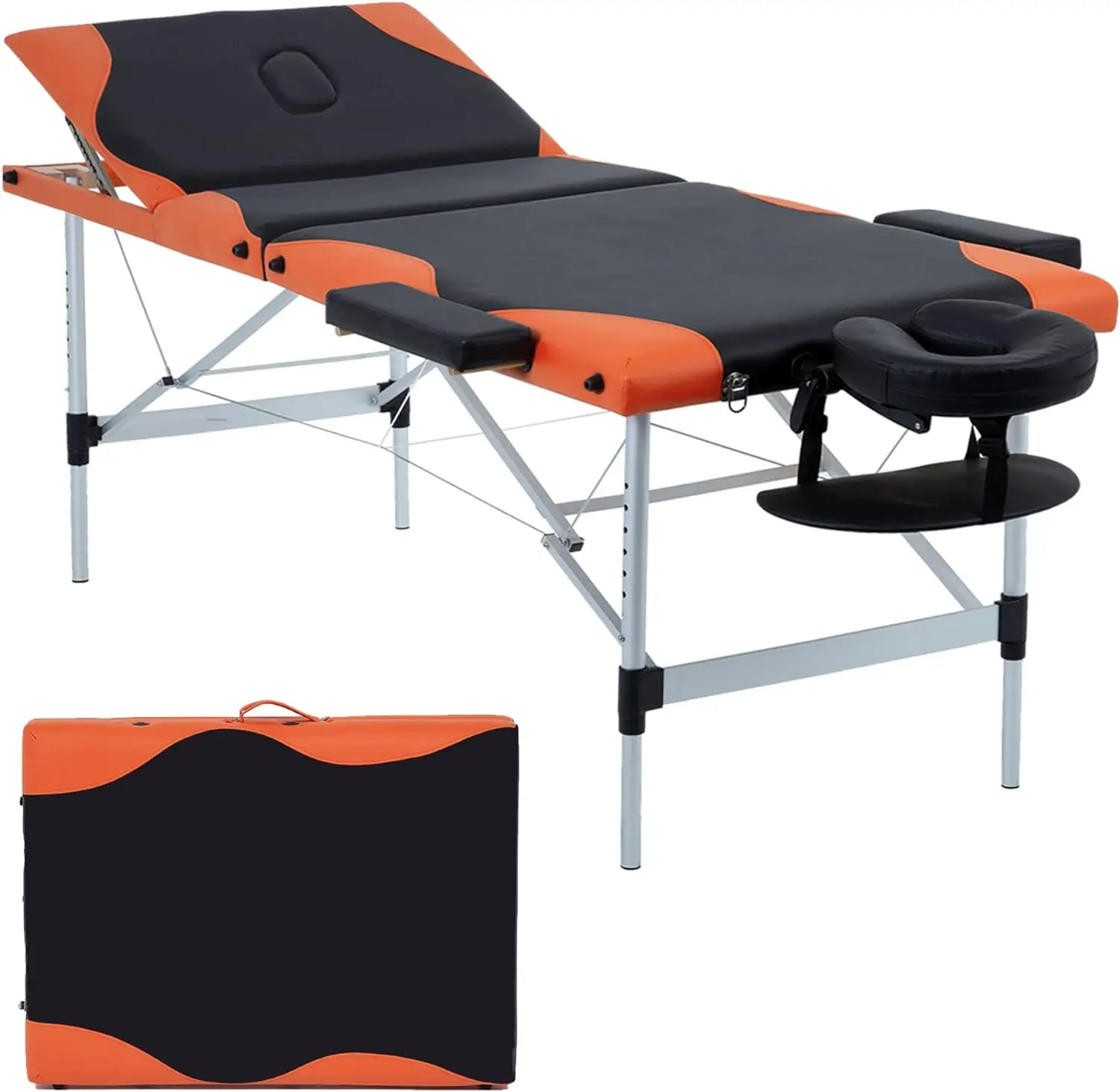 Massage Spa Bed 84 Inch Height Adjustable 3 Fold Aluminium Massage Table W/ Face Cradle Carry Case Portable Facial Salon Tattoo