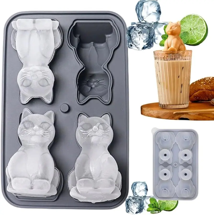 1/3/5PCS Silicone Cat Ice Cube Tray Animal Shape Ice Mold Kitten ...
