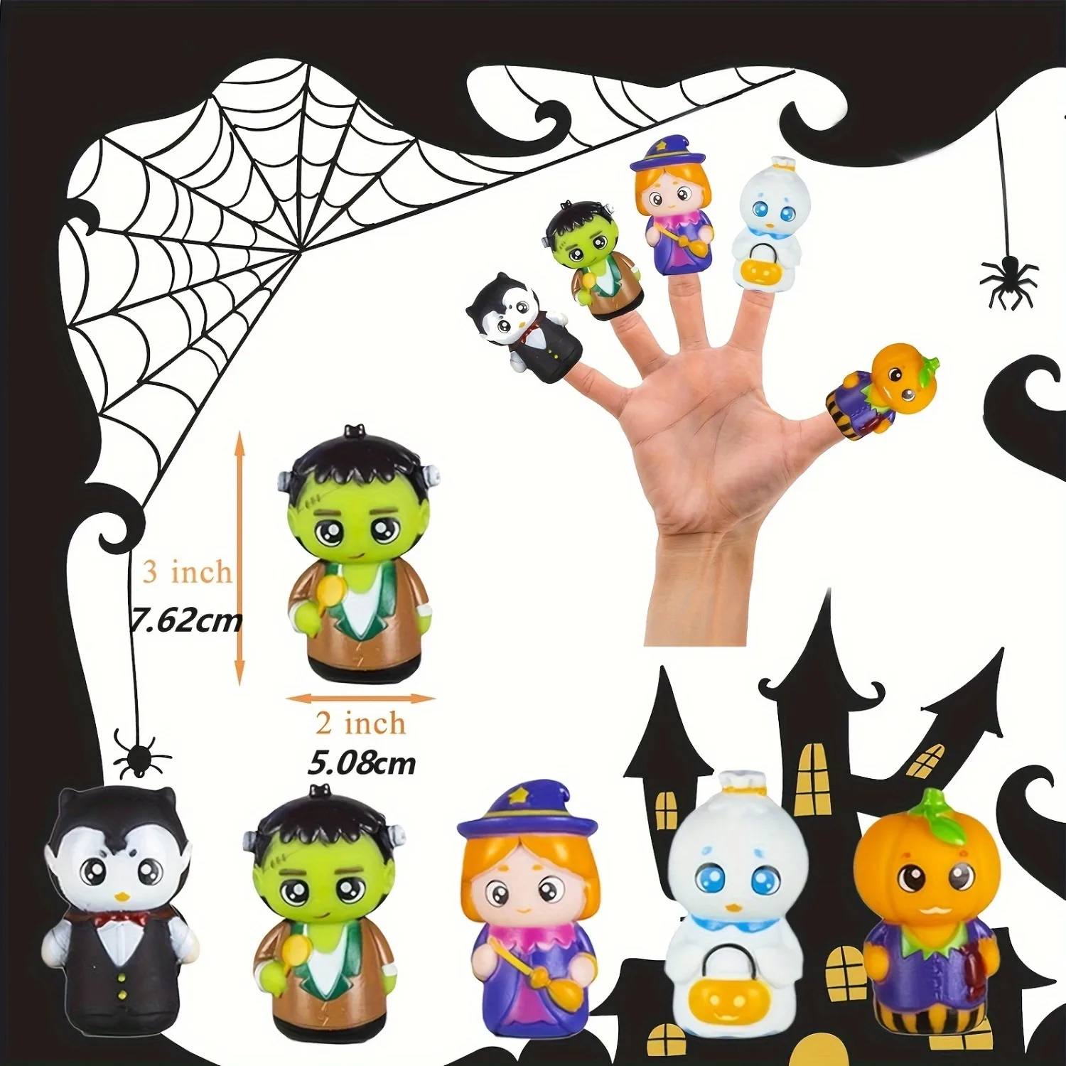 Halloween Finger Puppets Ghost Vampire Witch Pumpkin Frankenstein Characters Finger Puppets Set for Party Favors Pretend Play 2