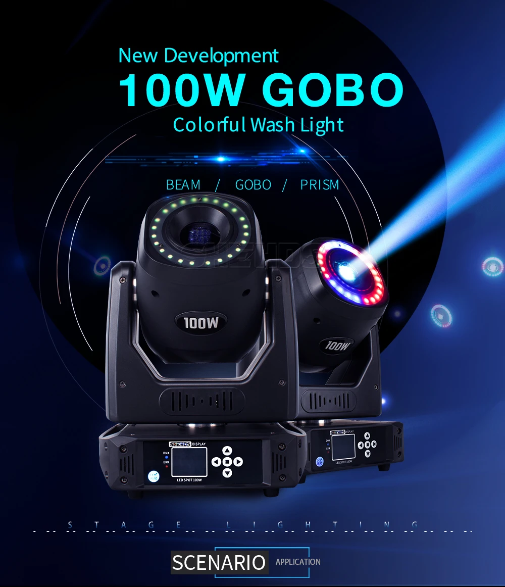SHEHDS 100 W LED Spot Licht Rotierenden Gobo Moving Head Mit Ring 6 Gesicht Prisma Scheinwerfer Für DJ Disco Party hochzeit Bar Bühne DMX – Detail 1