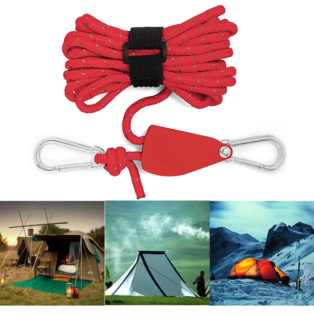4mm 4m Rope Stopper Tightener with Carabiner Nylon Tent Wind Rope Fixed Buckle Adjustable Awning Wind Rope Tensioner for Camping