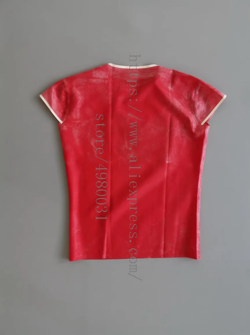 Cute women's tailored short sleeve latex t-shirt made of real & natural latex and with white hem decorations
