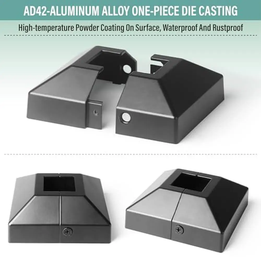 1.25" Aluminum Post Base Cover Balcony Stair Railings Skirt Covers 4Pcs Black Rustproof Waterproof Square Design Split-Pair Card aluminum post base cover