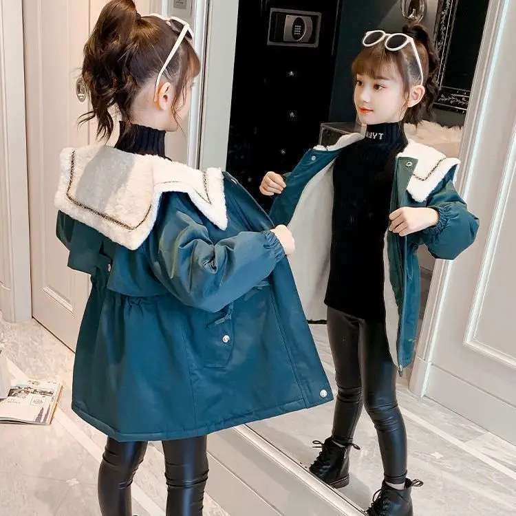 

2023 New Kids Outerwear Winter Clothes Girls Cotton-Padded Parka Fashion Coats Children Thicken Keep Warm Cotton Jackets T113