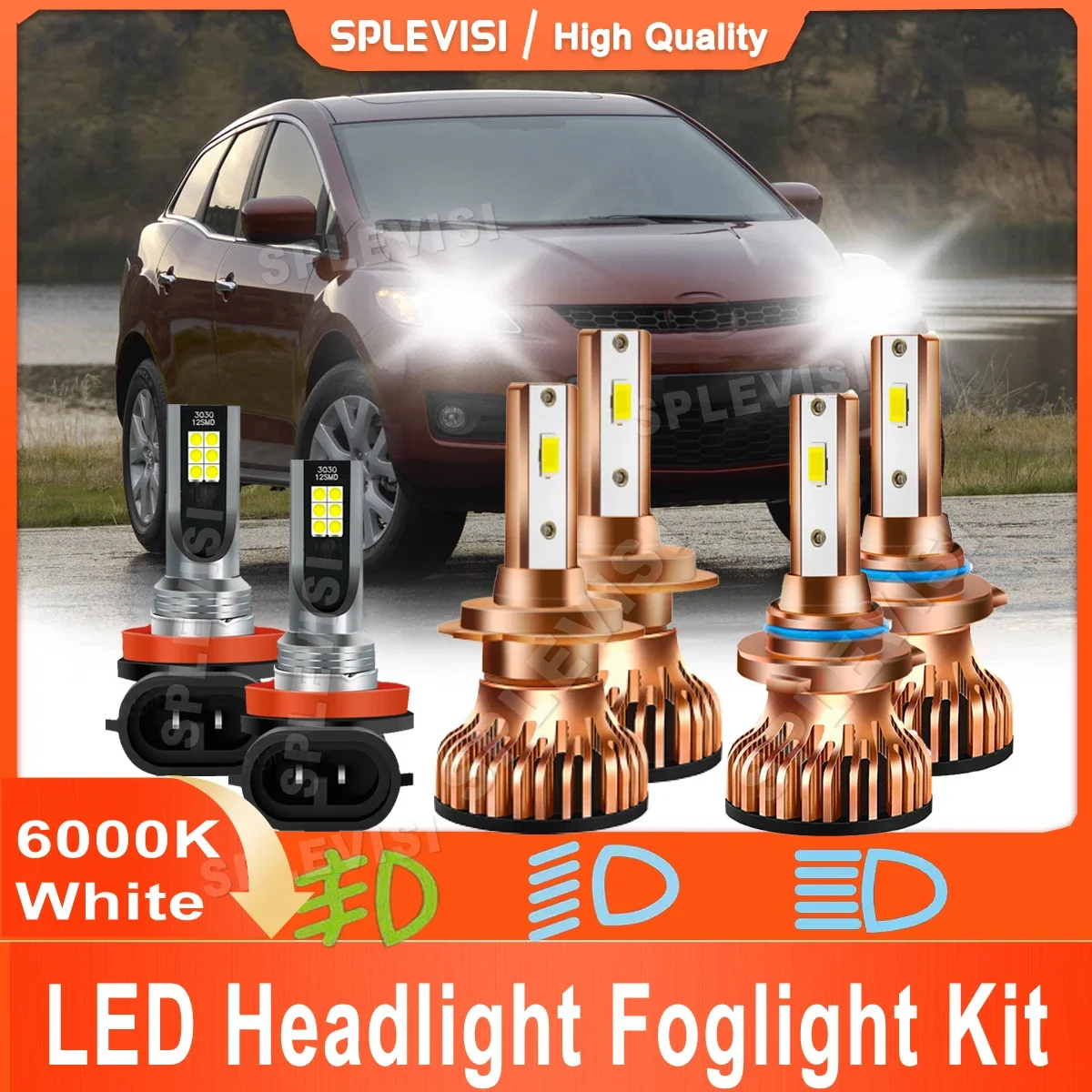 

Upgrade 12x CSP Chips Bright White Headlight Bulbs 9005 High H7 Low Kit Foglamp H11 For Mazda CX-7 2007 2008 2009 2010 2011 2012