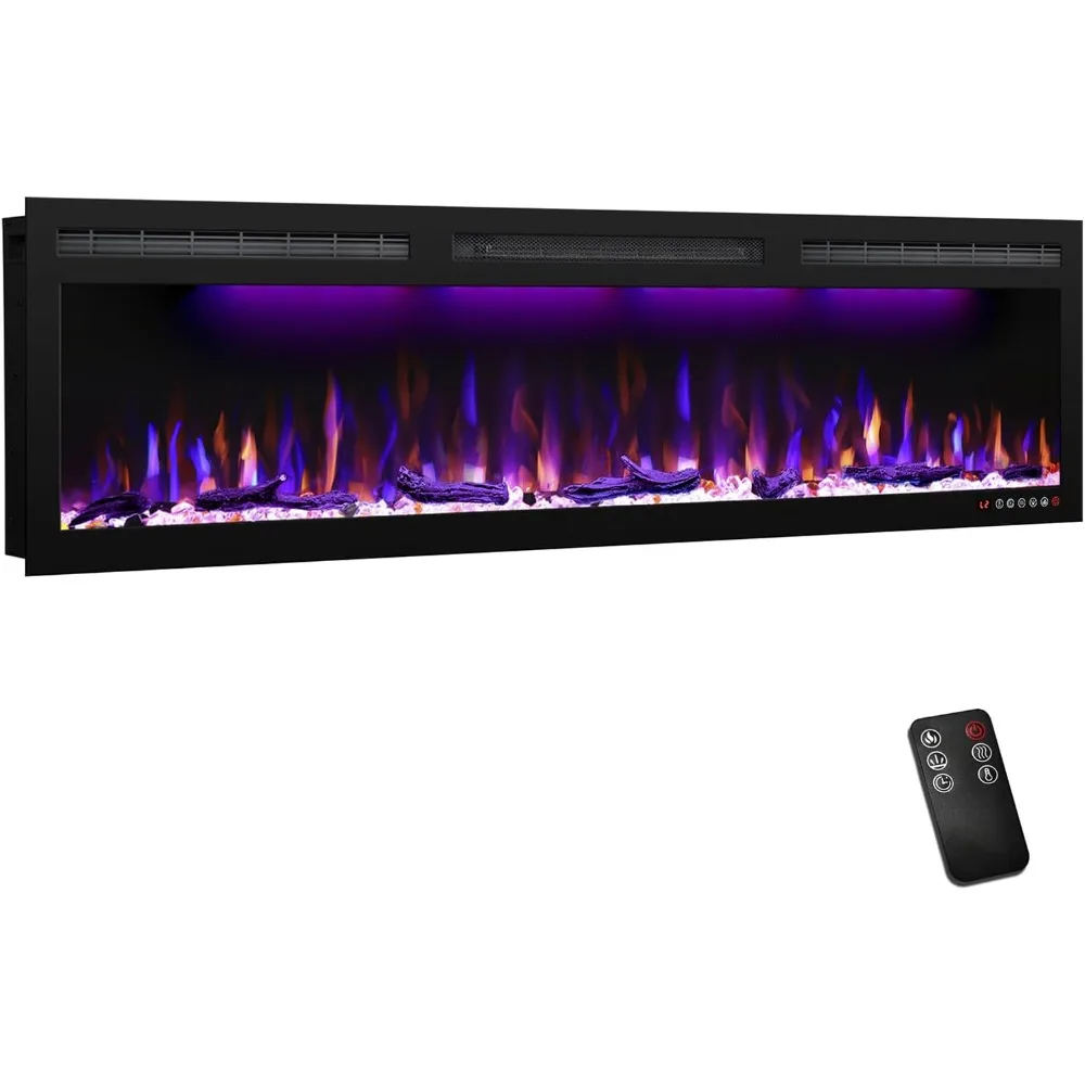 60-inch electric fireplace, recessed and wall mounted slender electric fireplace, 750/1500 watt heater fireplace 2