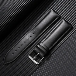 Premium Calfskin Leather Watchband - Soft Universal Replacement Strap - 22mm (Black)