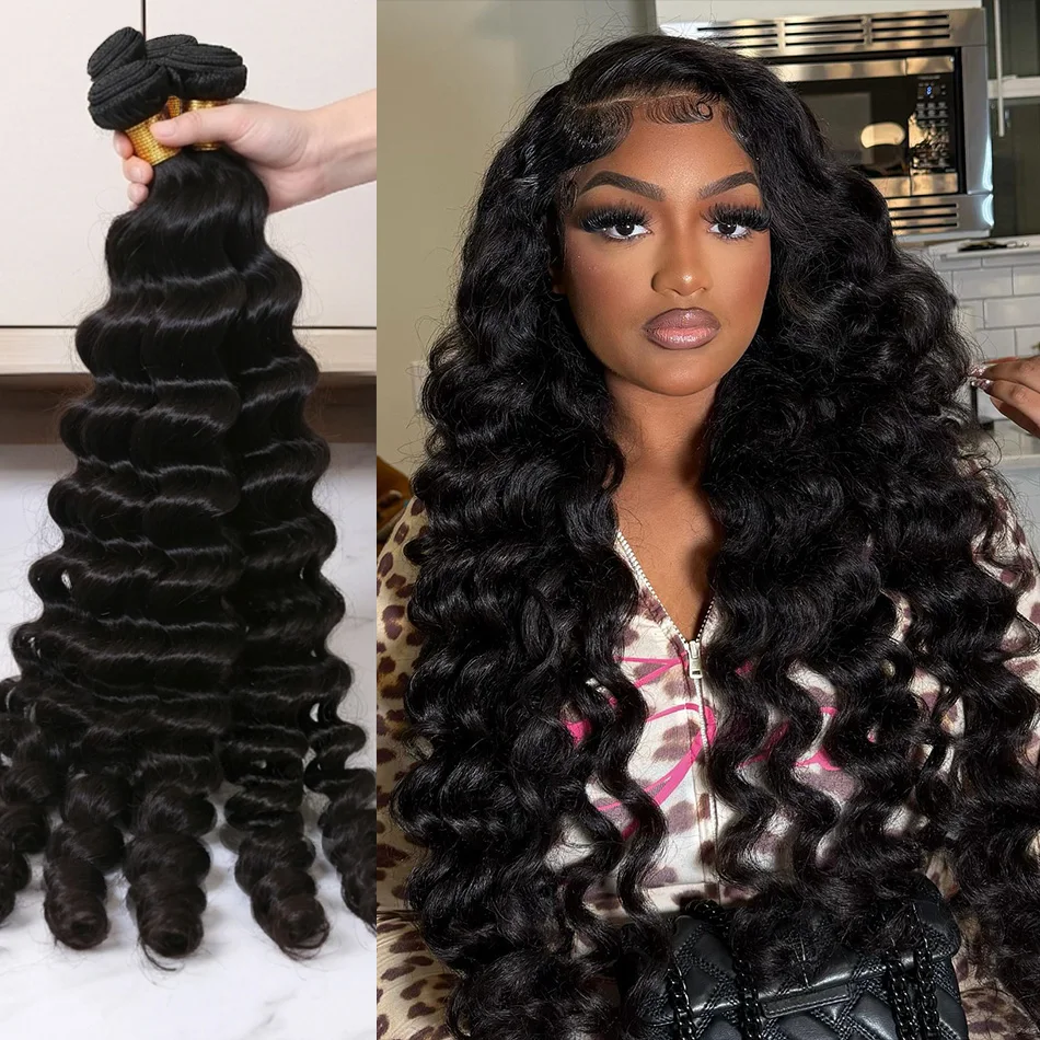 Loose Wave Human Hair Brazilian 30Inch Weave 3 4 Bundles Raw Extensions Water Curly Natural Black Virgin Burmese Tissage Crochet 1