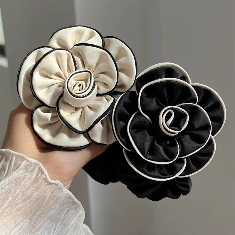 قطعة واحدة من ربطة شعر الكاميليا الأنيقة على الطراز الكوري، ربطة شعر كاميليا عصرية وأنيقة وعالية المرونة مناسبة للكعك وذيل الحصان