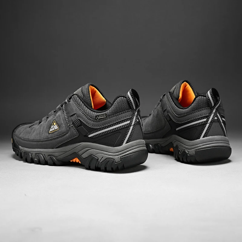 HIKEUP New Men Hiking Shoes High Quality Durable Leather Climbing Shoes Outdoor Walking Sneakers Rubber Sole Factory Outlet