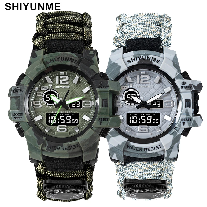 Shiyunme New G Style Men Military Tactical Paracord Watch Bussola Termometro Orologio Impermeabile Multifunzionale Relógio Masculino