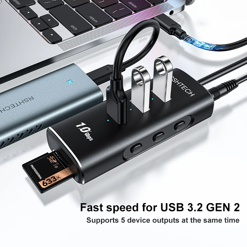 RSHTECH USB C Hub 10Gbps Data Transfer with SD/TF Card Readers Aluminum Multiport Adapter USB Spliter for Laptop Accessories 2