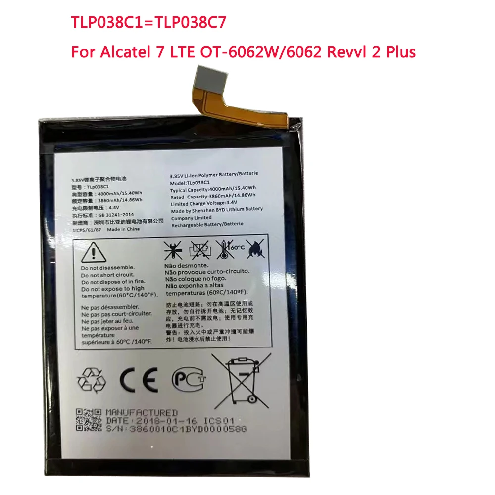 Batteria Sostitutiva TLp038C7 Per Alcatel 3X, 5V, 7, REVVL 2 Plus - Compatibile Con OT-5060A, OT-5060D, 6062W, 6062Z, Con Kit Attrezzi